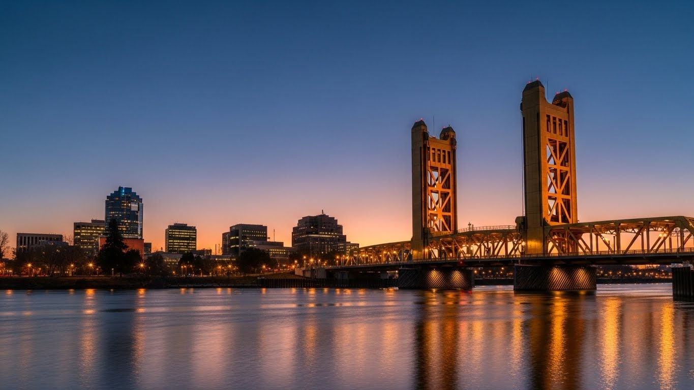 Sacramento Tower Bridge at twilight